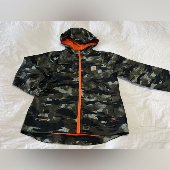 CarharttYouth 7-8 (Small)Rain Wind Breaker Camo Orange Mesh Liner Ripstop
